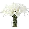 SITUMEIZI 24 PCS White Fake Flowers Artificial Calla Lily Silk Flowers Real Touch for Mother's Day Easter Home Kitchen Decor Wedding Bouquet Office Spring Decoration(Pure White)