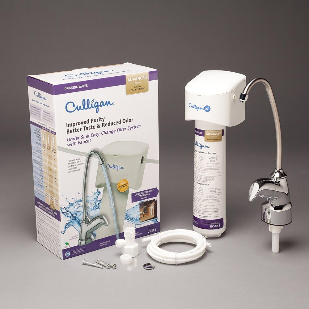 Culligan US 4 EZ-Change Sink Drinking Water Filtration System with Dedicated Faucet and Premium Filter, Single Unit, Chrome - Undersink Water Filtration Systems - 