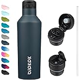 BJPKPK Insulated Water Bottle With Straw 25oz Stainless Steel Water Bottles With 2 Lids And Carry Handle Reusable Travel Metal Thermal Flask,Navy Blue