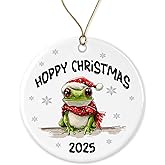 APVGifts Happy Christmas Ornament - Frog Christmas Ornament - Frog Lover - Cute Animal - Xmas Tree Hanging Decor - Ceramic Holiday Decor Printed on Both Sides
