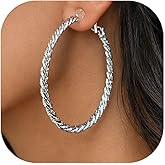 Symvikio Large Clip On Hoop Earrings for Women,14K Gold Big Circle Clip Hoops Chunky Earring Clips for Non Pierced Ears Lightweight Jewelry Gifts 50mm