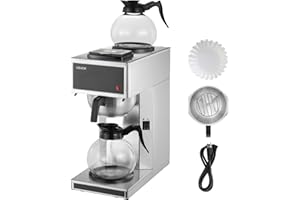 VEVOR Commercial Drip Coffee Maker, 12 Cups Coffee-Maker Machine with 2 Glass Carafes and 2 Decanter Warmer Plates, Stainless Steel Drip Style Coffee Brewer, for Restaurant, Office, Coffee Shop & Home