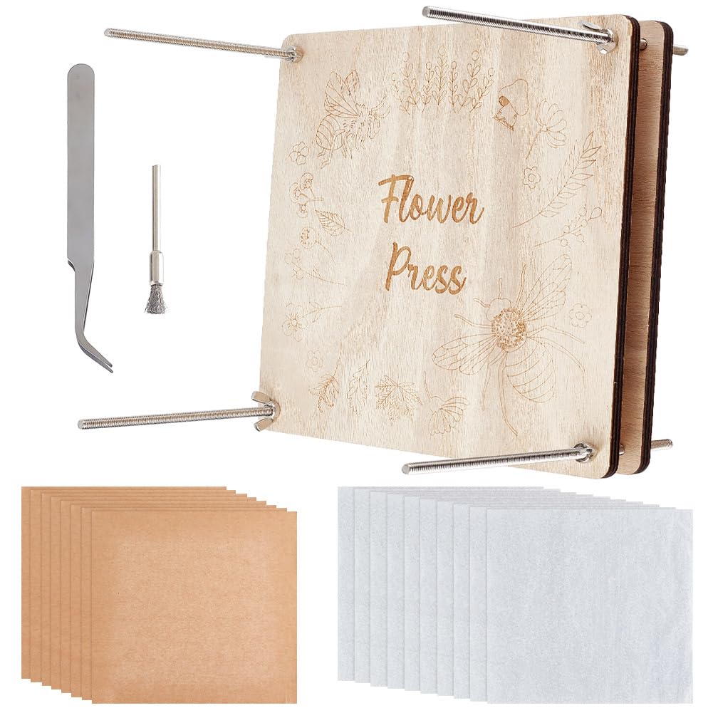 OLYCRAFT Professional Flower Press Kit 8 Layers 24.7x24.7cm Bees Pattern Large Wooden Flower Press Kits DIY Dried Flowers Crafts DIY Pressed Flowers Preservation Kits for Adults Lovers