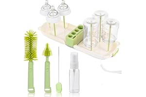 LIJROAVY Portable 7-in-1 Baby Bottle Brush Set, Travel Cleaner Kit for Travel and Home, All-in-One Travel Baby Bottle Washing Kit: Integrated Cleaning & Drying System for Bottles and Breast Pump Parts (Green)