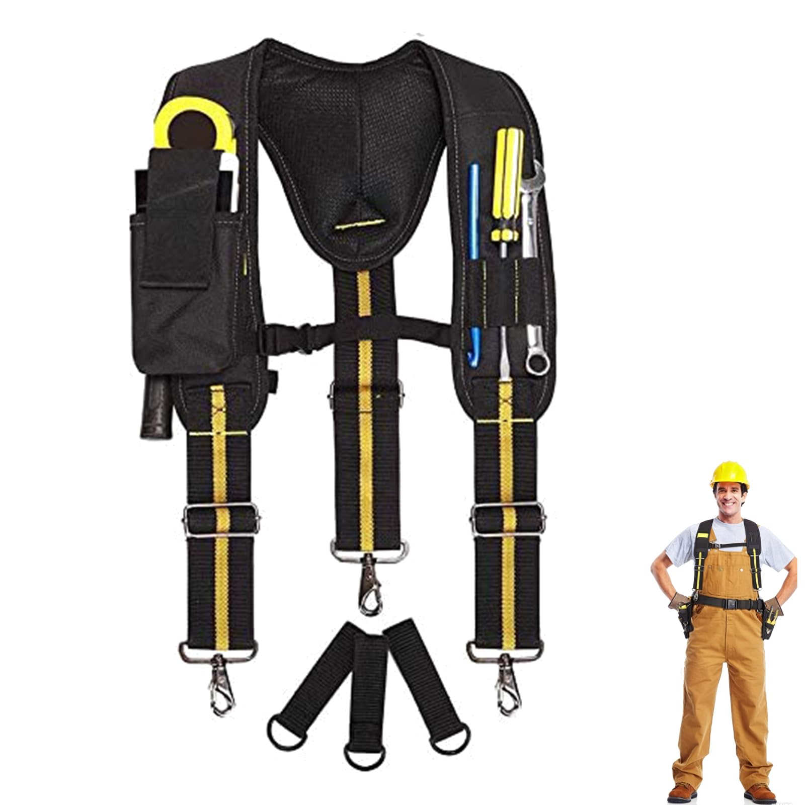 Tool Belt Suspenders Tool Belt Braces, Work Suspenders Electrician Tool Belts Suspenders Heavy Duty Multi-Pockets Tool Apron Work Suspension Rig with Adjustable Straps for Electrician Carpenter