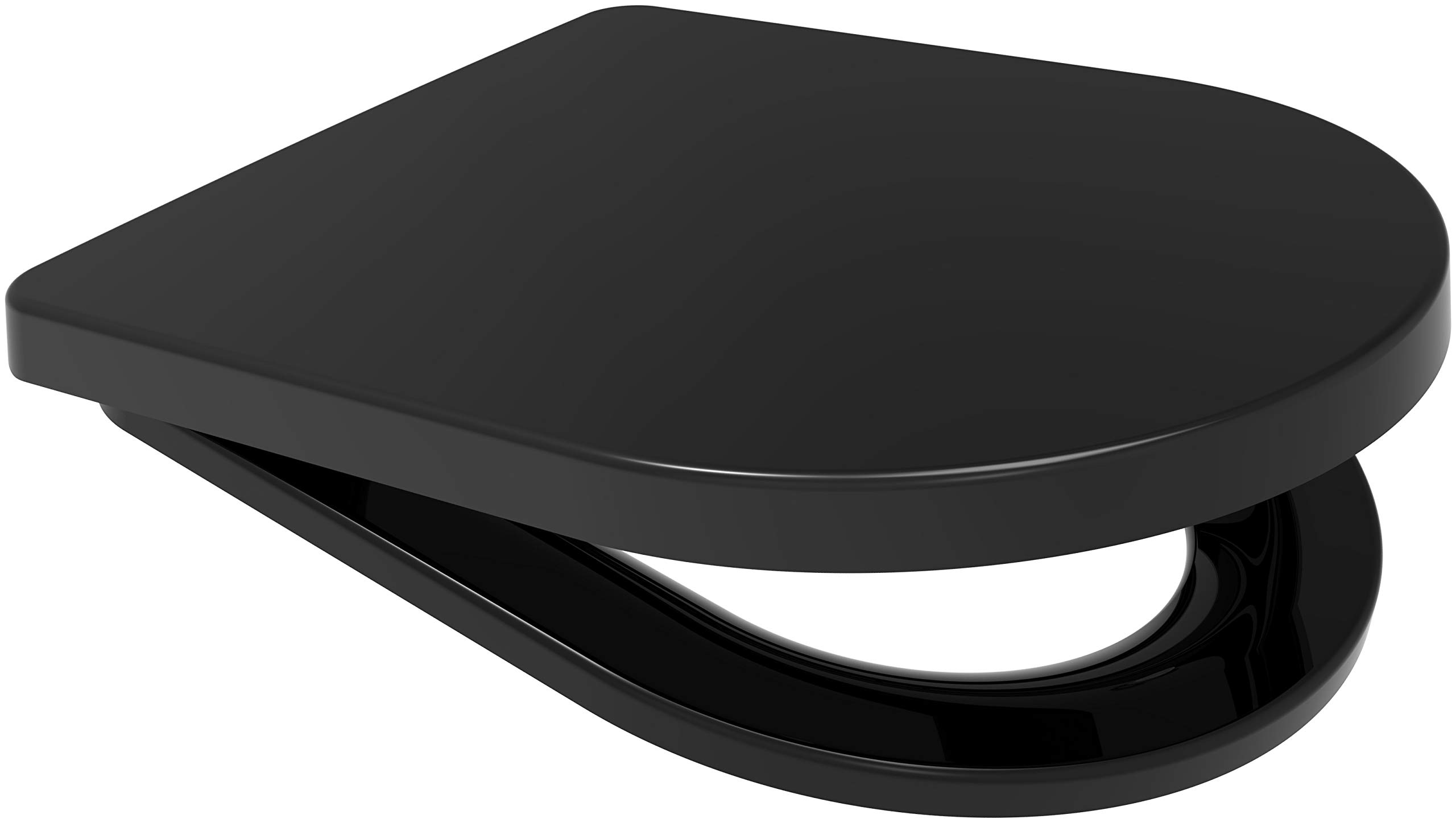 Middle D Shape Toilet Seat Soft Close Quick Release Top or Bottom Fix 360 x 449 (Black)