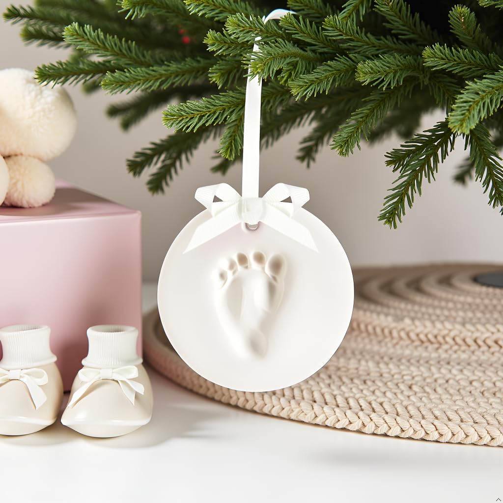 Tiny Ideas DIY No Mess Hanging Ornament Kit, Baby Hand and Footprint Keepsake, Classic Nursery Decor, Ideal Gender Neutral Gift, Baby's First Christmas, White