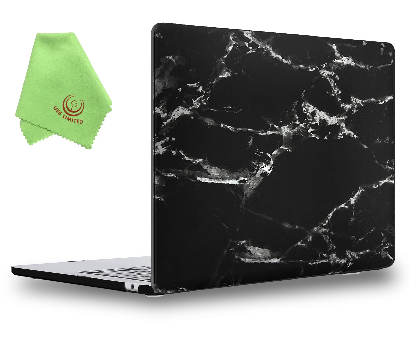 UESWILL Case Compatible with MacBook Air (15 inch, M2 M3 M4 M5, 2023 2024 2025 2026) Model A3448 A3241 A3114 A2941, Marble Pattern Hard Shell Cover + Microfiber Cloth, Black/White