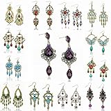 Multi VTG Floral Tassel Rhinestone Chandelier Dangle Hook Earrings (Pack of 2 Pair)