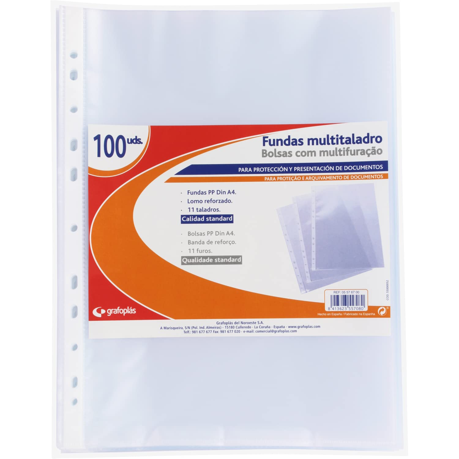 grafoplas 5576700 – Covers with Drills in Polypropylene embolsadas, A4, Color Transparent