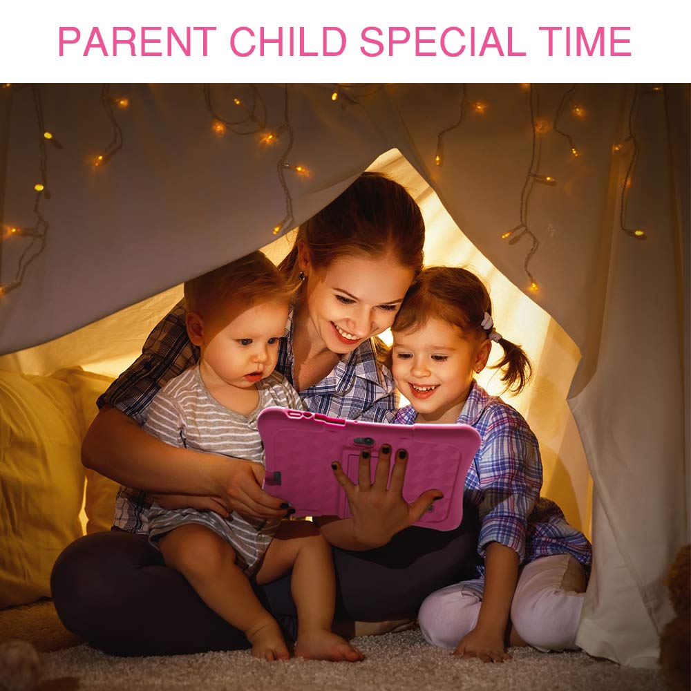 Dragon Touch Y88X Plus Kids Tablet, Android 7.1 inch IPS Display 1GB Ram 8GB Rom Kidoz & Google Play Pre-Installed with Case (Pink)