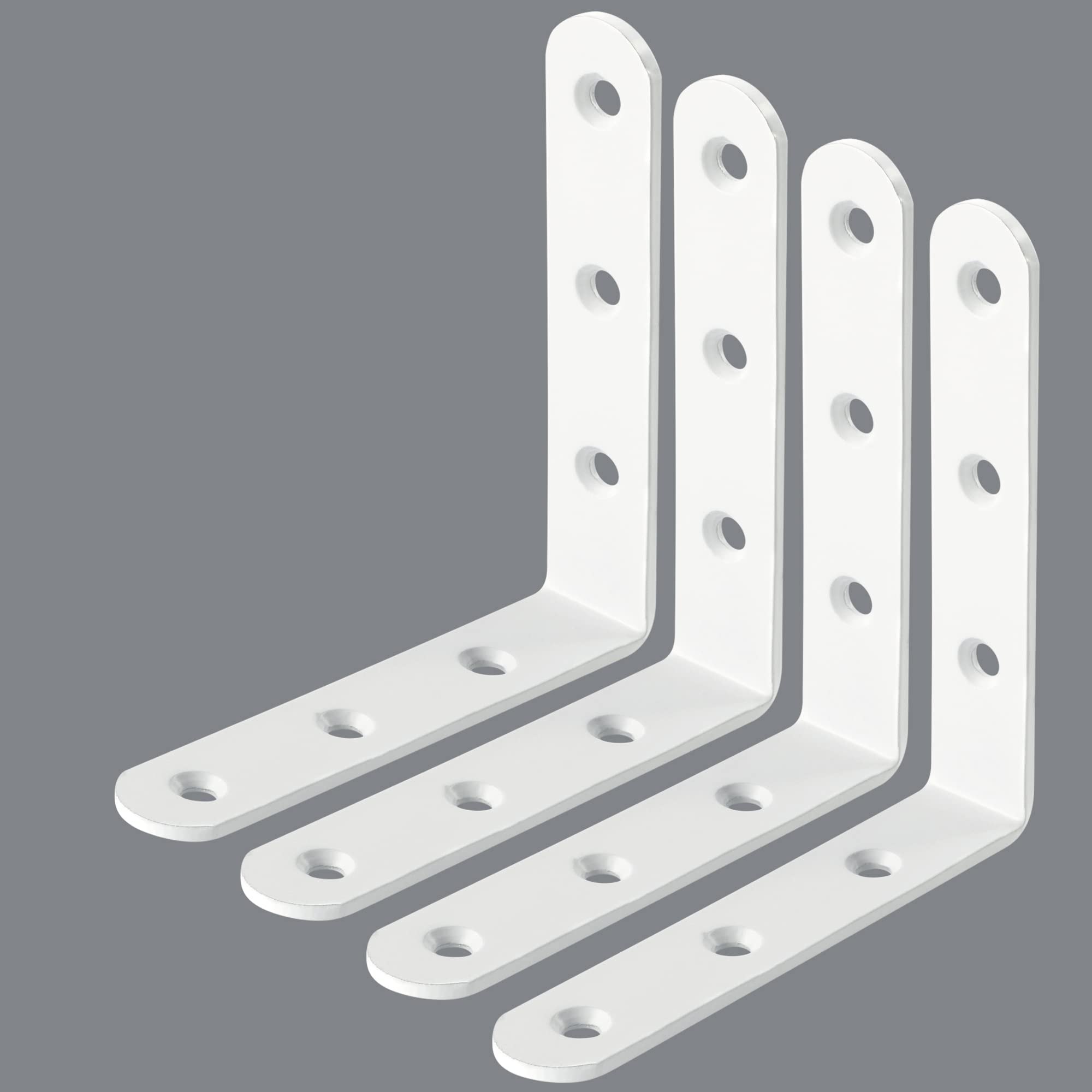 Sayayo Shelf Bracket Corner Brace Joint Angle Bracket Shelf Support Wall Hanging 100mm*100mm, Stainless Steel White Finish, 4 Pcs, EJM100W-4P