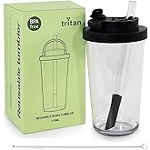 sweet grain Reusable Boba Cup - 24oz Tritan Boba tumbler with Lid and Straw, BPA Free Leakproof Bubble/Boba Tea Cup with Carry Handle for Ice Coffee Smoothies - Black