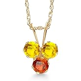 Gem Stone King 14K Yellow Gold Yellow Sapphire and Orange Sapphire 3-Stone Pendant Necklace For Women (0.43 Cttw, Gemstone September Birthstone, Round 3MM, 18 Inch Chain)