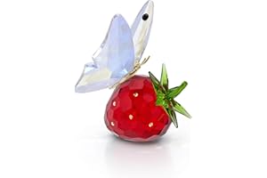 Swarovski Idyllia Butterfly and Strawberry Figurine, Multicolored Crystals with Lacquered Metal Accents, Part of The Swarovsk