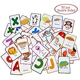ZazzyKid Alphabet Flash Cards for Kids: Teach Toddler ABC Letters & Words, 52 Double-Sided Cards - Preschool Learning