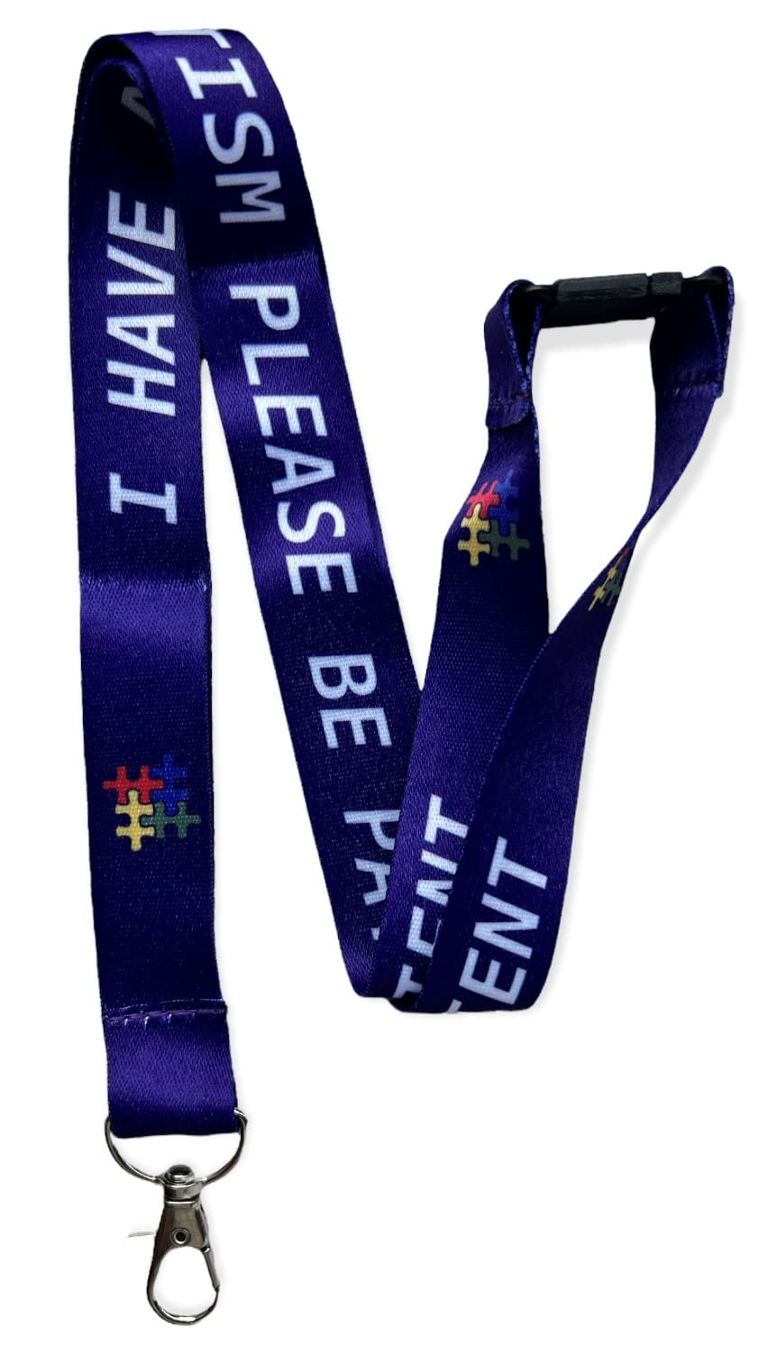 PAC Supplies Global Purple Autism Awareness Lanyard - Please Be Patient I Have Autism - Adult Size