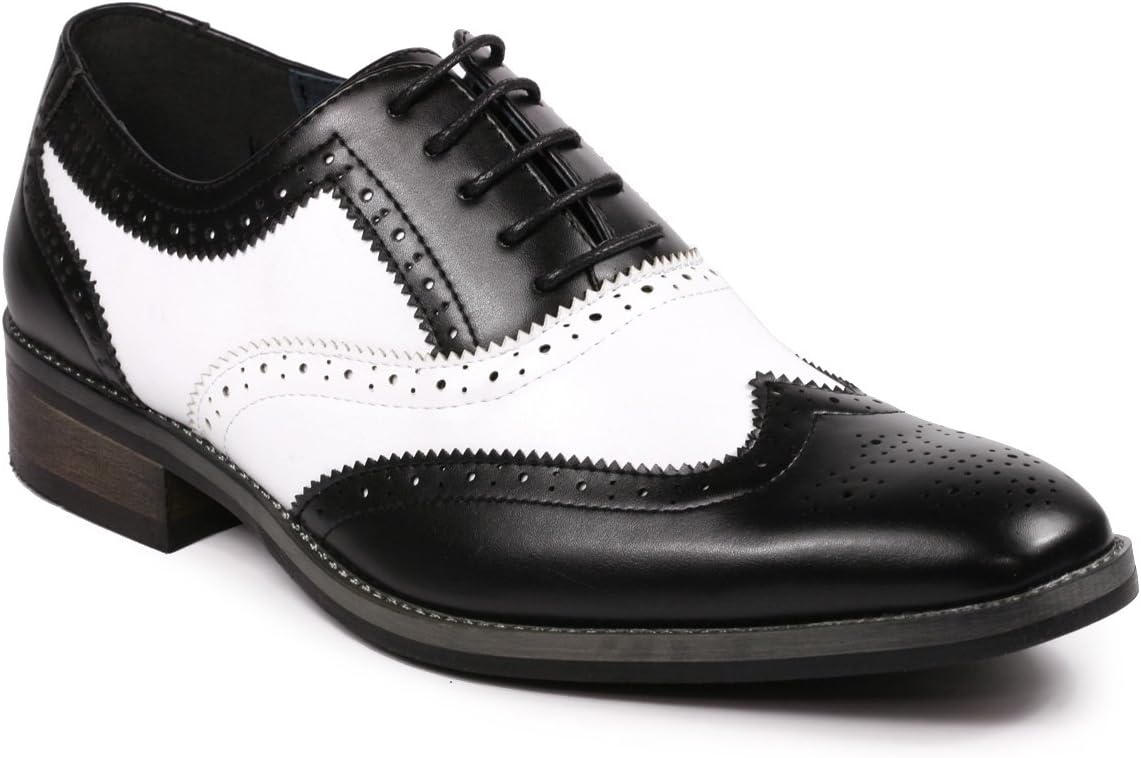 Metrocharm MC118 Men's Two Tone Perforated Wing Tip Lace Up Oxford Dress Shoes