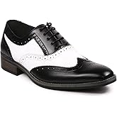 Metrocharm MC118 Men's Two Tone Perforated Wing Tip Lace Up Oxford Dress Shoes