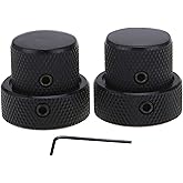 Musiclily Pro Universal Steel Dual Concentric Stacked Knobs, Black 2 Pcs | Brass Shaft, for Electric Guitar Bass
