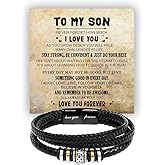 CALLA DECORGIFTS To My Son Leather Bracelet with Inspirational Message Card, Meaningful Gift from Mom or Dad - Birthday, Graduation, or Christmas Gift for Son, Motivational Jewelry Keepsake.