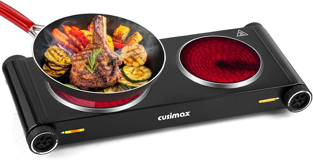 CUSIMAX Double Hobs 2400W Electric Hob with Concealed Handles