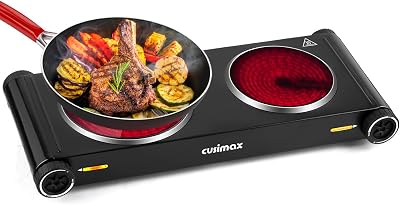 CUSIMAX Double Hobs 2400W Electric Hob with Concealed Handles