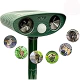 ZOVENCHI Ultrasonic Animal Repeller, Solar Powered repellent with Motion Sensor Ultrasonic and Red Flashing lights Outdoor Waterproof Farm Garden Yard repellent, Cats, Dogs, Foxes, Birds, Skunks, rod