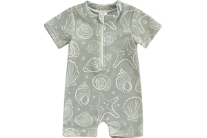 Emmababy Baby Boy Girl Swimwear Kid Swimsuit Toddler Short Sleeve Bathing Suit Summer Rash Guard Zipper Jumpsuit Sunsuit