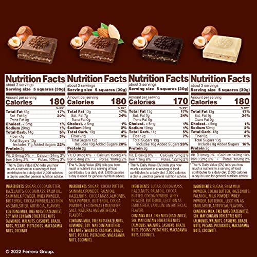 FERRERO ROCHER PREMIUM CHOCOLATE BARS, 8 COUNT VARIETY PACK, INDIVIDUALLY WRAPPED, 3.1 OZ EACH