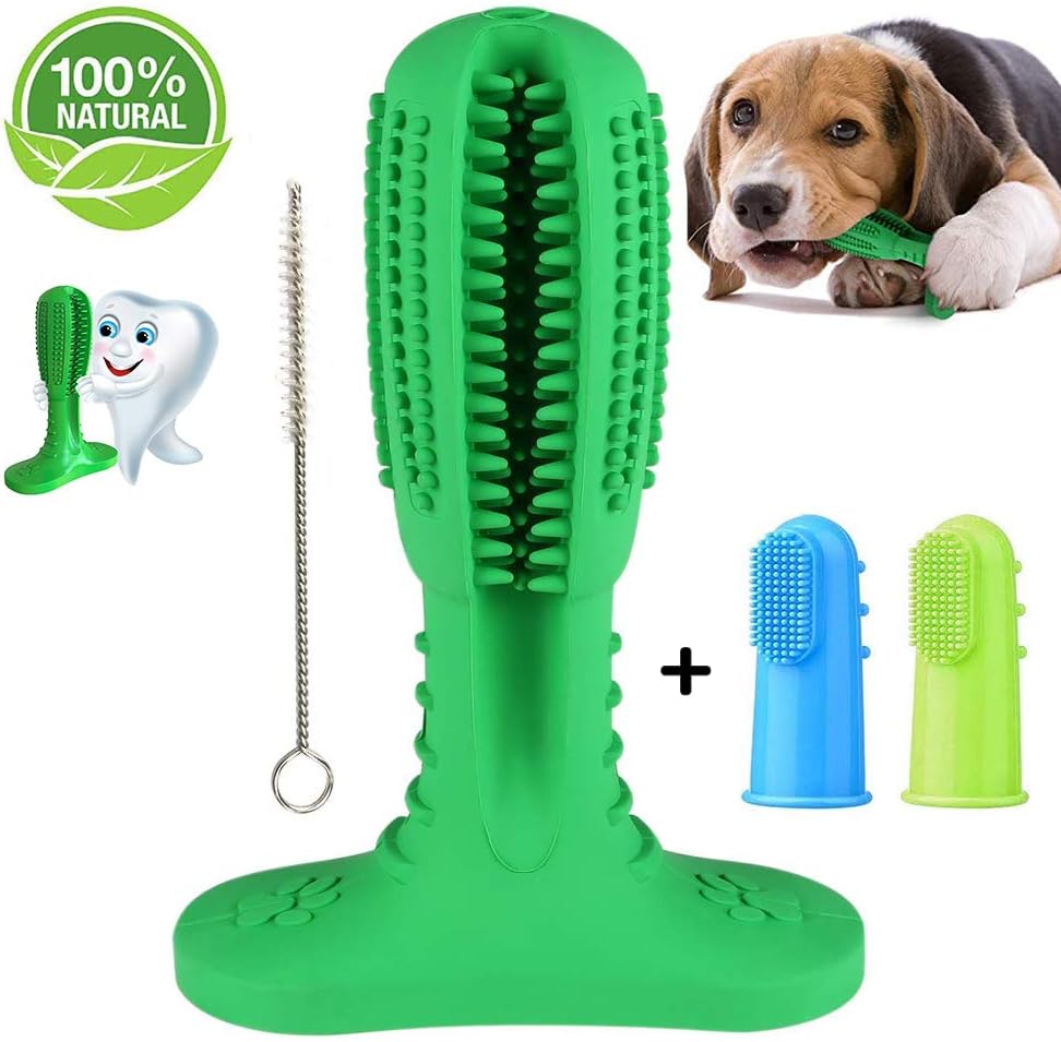 TTCOTOKE Dog Toothbrush Stick, 2020 Upgraded Dog Dental Chew Toys, Puppy Dental Care Brushing Stick with Cleaning Brush for Medium or Large Dog Nontoxic Natural Rubber Bite Resistant Toys
