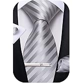 DiBanGu Mens Silk Necktie Solid Color Tie and Pocket Square Cufflink Tie Clip Set Woven Plain Ties for Men Wedding Party