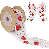 Strawberry Ribbon, 1 Inch x 5.5 Yards Strawberry Tulle Fabric Ribbon Roll Fruit Theme Strawberries for Baby Shower, Gift Wrapping, Party Wreaths, DIY Crafts, Sewing Hair Bow Clip Favors