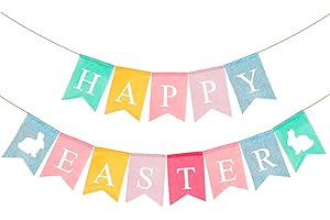 GIGA GUD Happy Easter Banner Easter Chicken Egg Felt Happy Easter Bunny Banner Felt Easter Banner Garland for Easter Decorations, Spring Themed Party Favors Supplies, Happy Easter Day for Mantle Fireplace(2pc)