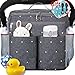 Parents Stroller Organizer Travel Bag with Shoulder Strap Insulated Bottle Holder Lightweight Design Storage Pockets for Bottles,Diapers,Toys,Saliva Towel-Fits All Baby Stroller Models (White Dots)