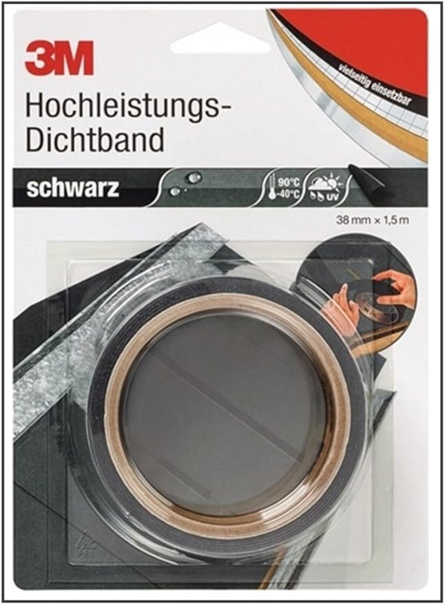 3M DICHT38S Hochleistungs-Dichtband 4411, 38 mm x 1,5 m, schwarz ...