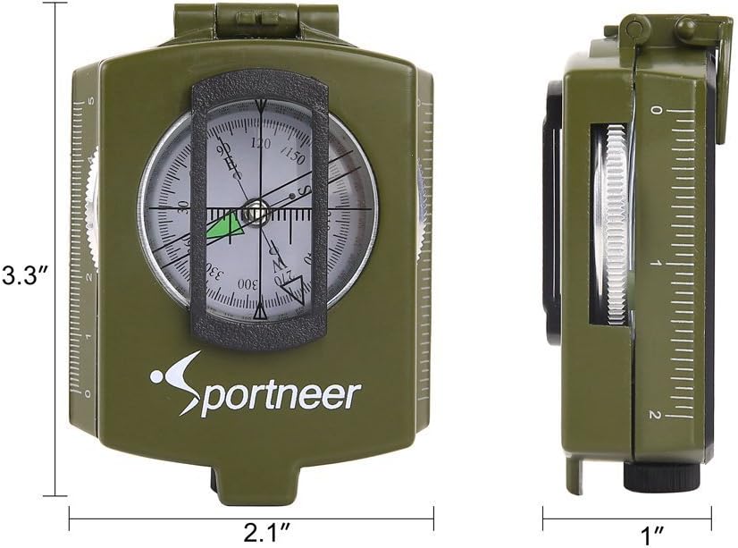Sportneer Military Lensatic Sighting Compass with Carrying Bag, Waterproof and Shakeproof, Army Green : Sports & Outdoors