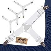 GORILLA GRIP Patented Fitted Bed Sheet Holders for Corners, 4 Pack White | Adjustable Elastic Fasteners with Straps with Metal Clips, Keeps in Place Bedding Sheets, Tight Suspenders for Mattress