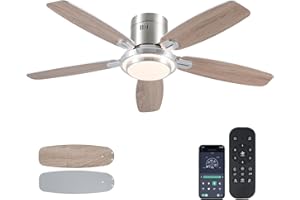 Hounberi Low Profile Ceiling Fan with Lights and Remote/APP, 50 Inch Modern Flush Mount Ceiling Fan with 3CCT 6-Speeds Quiet DC Motor,Dimmable 3-Color Temperatures for Living Room Bedroom(Nickel)