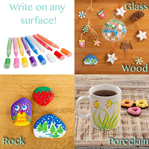 Paint Pens for Glass, Ceramic, Metal, Canvas, Rock, Wood, Stone Painting - Great for Glass Writing, Mug Design, Craft Projects - Set of 8 Colors - Medium Size Point Tip
