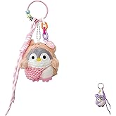Eagyrosi Plush Penguin with Bear Outfit and Crocheted Bag Keychain - Adorable Penguin Keyring, Soft Furry Handbag Pendant