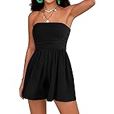 STOLKISS Women Summer Casual Strapless Rompers Tube Top Shorts Jumpsuit Sleeveless Off Shoulder Sexy Beach Romper with Pocket