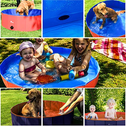 Pidsen Foldable Dog Pet Bath Pool Pet Swimming Tub Collapsible Dog Pet Tub for Dogs, Cats or Kids (47.2’’ D×11’’ H, Red)