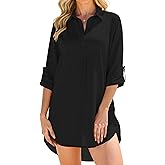 joyliveCY Swimsuit Coverups for Women, V Neck Bathing Suits Cover Ups for Women, 3/4 Sleeve Bikini Cover Up Beach Dress