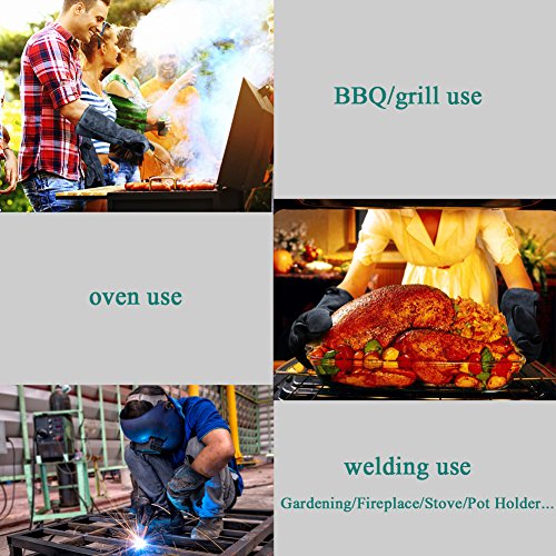 Welding Gloves Extreme Heat Resistant - BBQ Grill Baking Gloves Oven Mitts Cowhide Welder Gloves - Wear Resistant Durable - Perfect for Fireplace, Oven, Welding, Stove, Mig, Gardening