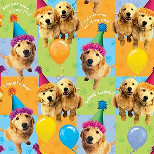 Adorable Party Pups in Hats Gift Wrapping Paper With Hang Tab, , 5' x 30 Inches, Pack of 6 Rolls