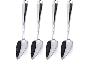 JUCOXO Grapefruit Spoon Set, 4 Pieces 6.1 inch Stainless Steel Half Serrated Citrus Fruit Vintage Dessert Spoons Gift for Kit