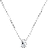 ALLORYA 0.50 Cttw Oval Lab Grown White Diamond or Cubic Zirconia Solitaire Pendant Necklace for Women in 925 Sterling Silver