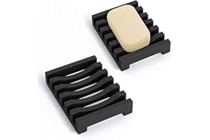 2-Pack Silicone Soap Dish,Self draining Soap Holder,Easy Cleaning, Keeps Soap Dry - Use in Shower, Bathroom Sink, Kitchen (Bl