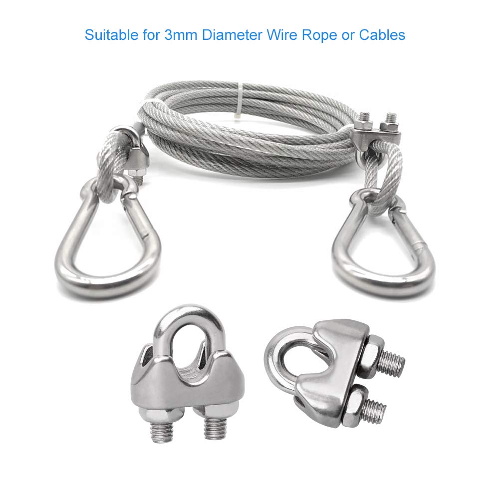 thumbnail image 2 of 12pcs 304 Stainless Steel Wire Rope Clips, U-Bolt Cable Clamps, M3 Size For 3mm (1/8") Diameter Rope 2 of 4